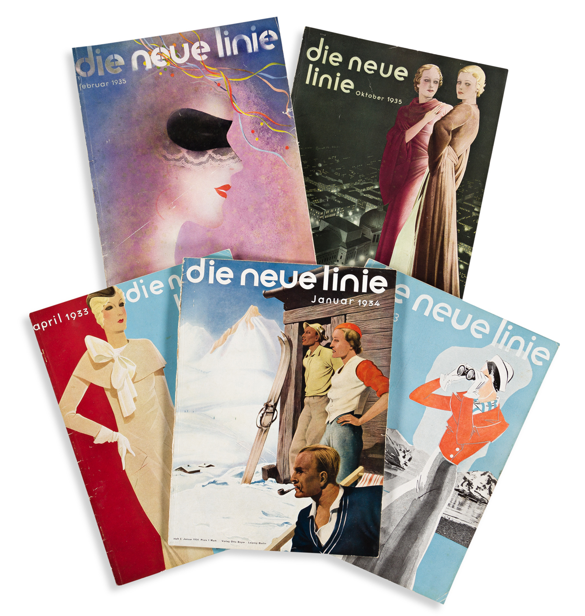 VARIOUS ARTISTS.  DIE NEUE LINIE. Group of 17 issues. 1933-1937. Each 14½x10½ inches, 36¾x26½ cm.